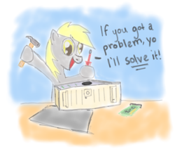 Size: 804x704 | Tagged: safe, artist:runbowdash, derpy hooves, pegasus, pony, g4, computer, female, hammer, ice ice baby, mare, screwdriver, solo, song reference, tools, vanilla ice