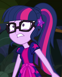 Size: 856x1070 | Tagged: safe, screencap, sci-twi, twilight sparkle, equestria girls, equestria girls specials, g4, my little pony equestria girls: better together, my little pony equestria girls: spring breakdown, clothes, cropped, cruise outfit, female, geode of telekinesis, glasses, magical geodes, ponytail, scared, shrunken pupils, solo