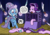 Size: 2047x1447 | Tagged: safe, artist:pony-berserker, starlight glimmer, trixie, pony, unicorn, g4, annoyed, box, butt, cage, cape, clothes, comic, cut, deadpan snarker, dialogue, disembodied head, dismemberment, duo, exclamation point, female, floppy ears, frown, glowing horn, gritted teeth, hat, headless, horn, i can't believe it's not idw, interrobang, levitation, lidded eyes, looking down, magic, magic aura, magic show, magic trick, mare, modular, plot, question mark, raised hoof, raised leg, scared, scimitar, shivering, short tail, shrunken pupils, speech bubble, sword, telekinesis, this will end in jail time, this will not end well, trixie's cape, trixie's hat, unamused, wat, weapon, wide eyes
