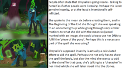 Size: 923x516 | Tagged: safe, edit, edited screencap, screencap, queen chrysalis, changeling, changeling queen, g4, the beginning of the end, the mean 6, cropped, everfree forest, female, headcanon, magic, quadrupedal, text, theory