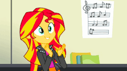 Size: 656x368 | Tagged: safe, screencap, sunset shimmer, equestria girls, g4, my little pony equestria girls: rainbow rocks, animated, clapping, female, gif, happy, sheet music, smiling