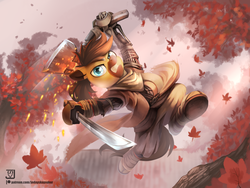 Size: 4000x3000 | Tagged: safe, artist:jedayskayvoker, oc, oc only, pony, clothes, commission, male, patreon, patreon logo, sekiro: shadows die twice, serious, serious face, solo, stallion, sword, weapon, ych result
