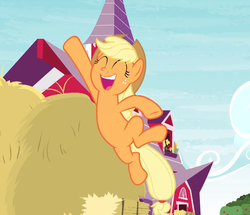 Size: 1002x862 | Tagged: safe, edit, applejack, earth pony, pony, g4, going to seed, season 9, cropped, cute, faic, female, hay bale, jackabetes, mare, silly, silly pony, who's a silly pony