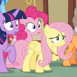 Size: 502x501 | Tagged: safe, screencap, apple bloom, applejack, fluttershy, pinkie pie, rainbow dash, twilight sparkle, alicorn, earth pony, pegasus, pony, g4, the beginning of the end, animated, blinking, cropped, female, filly, floating, floppy ears, folded wings, mare, open mouth, raised eyebrow, raised hoof, sad, twilight sparkle (alicorn), wings, worried