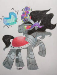 Size: 600x787 | Tagged: safe, artist:derpydash776, king sombra, pony, unicorn, g4, the beginning of the end, crystal heart, cute, dark magic, magic, male, raised hoof, signature, solo, sombra eyes, sombradorable, telekinesis, traditional art