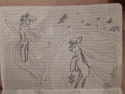 Size: 4608x3456 | Tagged: source needed, useless source url, safe, artist:php185, twilight sparkle, oc, oc:sparkle light, alicorn, pony, g4, crystal, duo, graph paper, pencil drawing, traditional art, twilight sparkle (alicorn)