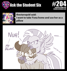 Size: 800x849 | Tagged: safe, artist:sintakhra, silverstream, yona, classical hippogriff, hippogriff, yak, tumblr:studentsix, g4, angry, ask, bow, cute, diastreamies, duo, female, hair bow, hug, madorable, mine!, protecting, simple background, tumblr, white background, yonadorable