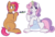 Size: 970x652 | Tagged: safe, artist:lulubell, babs seed, sweetie belle, earth pony, pony, unicorn, g4, apron, baked bads, baking, clothes, collar, cooking, ear piercing, female, food, lesbian, magic, mare, piercing, ship:babsbelle, shipping, simple background, sweetie belle can't cook, sweetie fail, transparent background