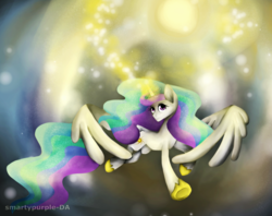 Size: 1271x1009 | Tagged: safe, artist:smartypurple, princess celestia, alicorn, pony, g4, flying, magic