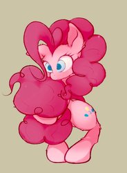 Size: 1506x2048 | Tagged: safe, artist:noupu, pinkie pie, earth pony, pony, g4, bipedal, cute, diapinkes, ear fluff, female, hug, mare, simple background, smiling, solo, tail hug