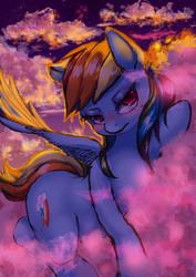 Size: 2480x3508 | Tagged: safe, artist:鬼流, rainbow dash, pegasus, pony, g4, blushing, cloud, cute, dashabetes, female, high res, looking at you, mare, on a cloud, sky, solo