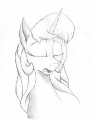 Size: 675x875 | Tagged: safe, artist:rocket-lawnchair, artist:sonicontinuum, princess celestia, alicorn, pony, g4, black and white, bust, eyes closed, grayscale, monochrome, open mouth, traditional art