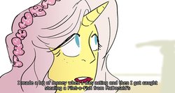 Size: 1000x532 | Tagged: safe, artist:stevetwisp, lily lace, human, g4, dialogue, female, horn, horned humanization, humanized, ponified meme, solo, the gay and wondrous life of caleb gallo, this will end in jail time
