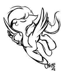Size: 2000x2366 | Tagged: safe, artist:cottonheart05, oc, oc only, oc:cotton heart, pegasus, pony, eyes closed, female, flying, happy, high res, mare, monochrome, pose, sketch, solo, spread wings