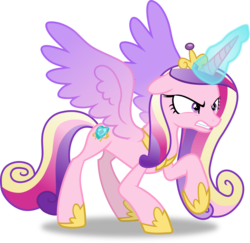 Size: 2526x2456 | Tagged: safe, artist:frownfactory, princess cadance, alicorn, pony, g4, the beginning of the end, .svg available, angry, female, high res, horn, horseshoes, jewelry, magic, mama bear, mare, necklace, raised hoof, regalia, simple background, solo, svg, tiara, transparent background, two toned wings, vector, wings