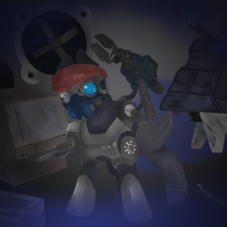 Size: 2000x2000 | Tagged: safe, artist:devorierdeos, oc, oc only, pegasus, pony, fallout equestria, armor, battle saddle, fanfic, fanfic art, gun, high res, hooves, male, solo, stallion, weapon, wings