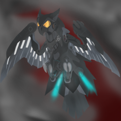 Size: 2000x2000 | Tagged: safe, artist:devorierdeos, owl, pony, robot, fallout equestria, drone, high res, owl-bot, solo