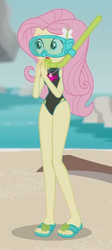 Size: 336x752 | Tagged: safe, edit, edited screencap, editor:steamanddieselman, screencap, fluttershy, human, equestria girls, equestria girls series, g4, unsolved selfie mysteries, beach shorts swimsuit, clothes, cropped, curvy, cute, dive mask, feet, female, flip-flops, fluttershy's beach shorts swimsuit, fluttershy's one-piece swimsuit, geode of empathy, geode of fauna, geode of shielding, geode of sugar bombs, geode of super speed, geode of super strength, geode of telekinesis, magical geodes, ocean, one-piece swimsuit, rock horse, sandals, shyabetes, snorkel, solo, swimsuit, swimsuit edit
