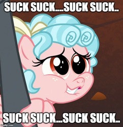 Size: 500x517 | Tagged: safe, edit, edited screencap, screencap, cozy glow, lord tirek, pegasus, pony, g4, the beginning of the end, caption, cozy glow is best facemaker, cozybetes, cropped, cute, female, filly, foal, himiko toga, image macro, meme, my hero academia, solo focus, text