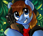 Size: 1200x1000 | Tagged: safe, artist:lightningchaserart, artist:lightningchaserarts, oc, oc only, oc:p1k, oc:poni1kenobi, firefly (insect), insect, pegasus, pony, bass guitar, blue, commission, cute, guitar, icon, leaves, male, musical instrument, musician, profile picture, red tie, selfie, solo, stallion