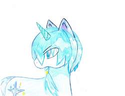 Size: 1242x960 | Tagged: safe, artist:lightningchaserarts, oc, oc only, oc:snowdust, pony, unicorn, 2013, blue unicorn, colored pencil drawing, solo, traditional art