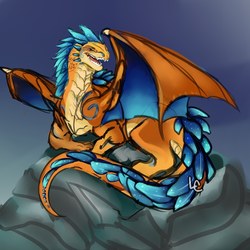 Size: 1027x1027 | Tagged: safe, artist:lightningchaserarts, oc, oc only, dragon, blue background, dragon oc, dragoness, drake, female, fire drake, ice dragon, simple background
