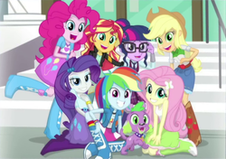 Size: 3421x2408 | Tagged: safe, screencap, applejack, fluttershy, pinkie pie, rainbow dash, rarity, sci-twi, spike, spike the regular dog, sunset shimmer, twilight sparkle, dog, human, equestria girls, equestria girls series, forgotten friendship, friendship games, g4, applejack's hat, boots, canterlot high, clothes, cowboy boots, cowboy hat, crystal prep academy uniform, cute, dashabetes, denim skirt, diapinkes, female, filter, glasses, hair bun, hat, high res, humane five, humane seven, humane six, jackabetes, looking at you, male, open mouth, picture, pleated skirt, raribetes, right there in front of me, school uniform, shimmerbetes, shoes, shyabetes, skirt, socks, spikabetes, spike's dog collar, stetson, tank top, twiabetes