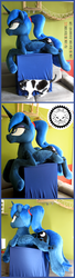 Size: 1100x4059 | Tagged: safe, artist:lioncubcreations, princess luna, alicorn, cat, pony, g4, folded wings, horn, irl, life size, missing accessory, photo, plushie, ponytail, solo, wings