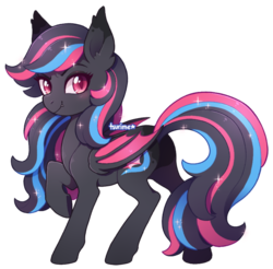 Size: 630x621 | Tagged: safe, artist:tsurime, oc, oc only, oc:neon darksky, bat pony, pony, bat pony oc, cute, dreamworks face, female, mare, simple background, solo, sparkles, transparent background