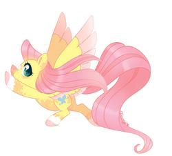 Size: 1576x1426 | Tagged: safe, artist:nemovonsilver, fluttershy, pegasus, pony, g4, alternate design, coat markings, colored hooves, colored wings, colored wingtips, female, flying, looking at you, mare, profile, simple background, socks (coat markings), solo, spread wings, white background, wings