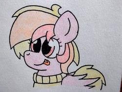 Size: 2560x1920 | Tagged: safe, artist:thebadbadger, oc, oc only, oc:fever dream, bat pony, pony, solo, tongue out, traditional art
