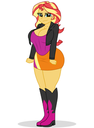 Size: 1700x2300 | Tagged: safe, artist:mashoart, sunset shimmer, equestria girls, g4, big breasts, breasts, busty sunset shimmer, cleavage, clothes, female, looking at you, smiling, solo
