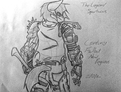 Size: 1440x1102 | Tagged: safe, artist:fanliterature101, oc, oc only, oc:century, cyborg, anthro, fallout equestria, solo, traditional art