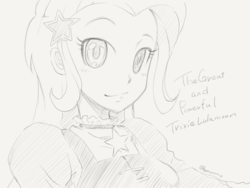 Size: 2048x1536 | Tagged: safe, artist:bonoramo, trixie, equestria girls, g4, female, grayscale, looking at you, monochrome, pencil drawing, solo, traditional art