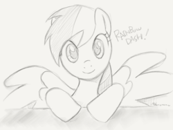 Size: 2048x1536 | Tagged: safe, artist:bonoramo, rainbow dash, pegasus, pony, g4, cute, dashabetes, female, grayscale, looking at you, monochrome, pencil drawing, solo, traditional art