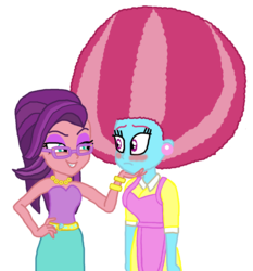 Size: 1820x1951 | Tagged: safe, artist:ktd1993, cup cake, spoiled rich, equestria girls, g4, afro, blushing, equestria girls-ified, female, glasses, infidelity, lesbian, ship:spoiledcake, shipping