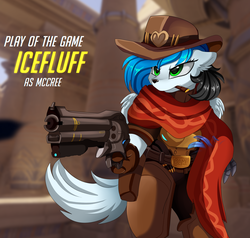 Size: 2678x2550 | Tagged: safe, artist:pridark, oc, oc only, oc:icefluff, wolf pony, anthro, anthro oc, cute, high res, overwatch, play of the game, solo