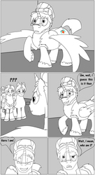 Size: 5513x10113 | Tagged: safe, artist:cactuscowboydan, oc, oc:heartstrong flare, oc:king calm merriment, oc:king speedy hooves, oc:tommy the human, alicorn, earth pony, human, pony, comic:fusing the fusions, comic:the bastion of canterlot, alicorn oc, argument, body horror, butt, canterlot, canterlot castle, cape, clothes, comic, commissioner:bigonionbean, conductor hat, confusion, cutie mark, dialogue, fat ass, father and son, flank, fusion, fusion:big macintosh, fusion:caboose, fusion:cheese sandwich, fusion:donut joe, fusion:fancypants, fusion:flash sentry, fusion:promontory, fusion:shining armor, fusion:silver zoom, fusion:soarin', fusion:sunburst, fusion:trouble shoes, goggles, gymnasium, hat, human oc, magic, male, plot, potion, shocked expression, sketch, spread wings, stallion, the ass was fat, uncle and nephew, uniform, wings, wonderbolts, wonderbolts uniform, writer:bigonionbean