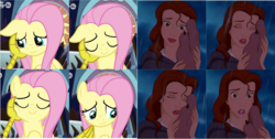Size: 835x420 | Tagged: safe, edit, edited screencap, screencap, discord, fluttershy, g4, the beginning of the end, adventure in the comments, beauty and the beast, belle, disney, reference