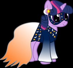 Size: 923x865 | Tagged: safe, artist:asdflove, twilight sparkle, pony, unicorn, g4, alternate hairstyle, black background, clothes, dress, ear piercing, earring, female, jewelry, mare, mask, piercing, simple background, smiling, solo, unicorn twilight