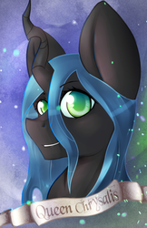 Size: 750x1156 | Tagged: source needed, safe, artist:shadikbitardik, queen chrysalis, changeling, pony, g4, bust, female, head, portrait, solo, ych result