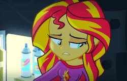 Size: 640x406 | Tagged: safe, screencap, sunset shimmer, twilight sparkle, equestria girls, g4, my little pony equestria girls: rainbow rocks, animated, clothes, female, food, gif, pajamas, refrigerator, whipped cream