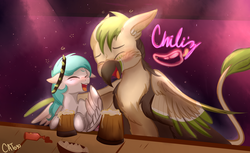 Size: 1840x1125 | Tagged: safe, artist:cottonheart05, oc, oc only, oc:cotton heart, oc:ralek, griffon, pegasus, pony, alcohol, blushing, chili's, drunk, happy, meme, open mouth, ricardo milos, when you see it