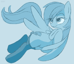 Size: 2300x2000 | Tagged: safe, rainbow dash, pony, g4, blue background, clothes, doodle, female, high res, monochrome, simple background, socks, solo, thigh highs
