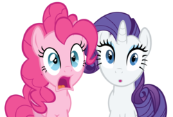 Size: 4800x3250 | Tagged: safe, artist:mrlolcats17, pinkie pie, rarity, earth pony, pony, unicorn, g4, putting your hoof down, female, horn, mare, open mouth, shocked, simple background, surprised, transparent background