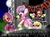 Size: 668x494 | Tagged: safe, artist:paulpeopless, edit, editor:undeadponysoldier, apple bloom, scootaloo, sweetie belle, pegasus, pony, unicorn, g4, animal i have become, clothes, concert, crowd, cutie mark crusaders, drums, electric guitar, fog, guitar, lyrics, makeup, mascara, microphone, moon, musical instrument, parody, red eyes, show stopper outfits, singing, skull, song reference, stage, text, three days grace
