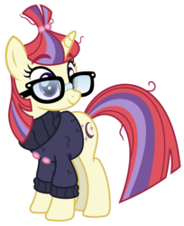Size: 1500x1838 | Tagged: safe, artist:sketchmcreations, moondancer, pony, unicorn, g4, the point of no return, clothes, female, glasses, mare, simple background, smiling, solo, sweater, transparent background, vector