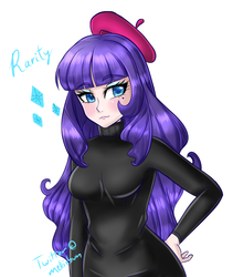 Size: 760x900 | Tagged: safe, artist:melliedraws, rarity, human, g4, beatnik rarity, beauty mark, beret, clothes, female, hat, humanized, solo, sweater