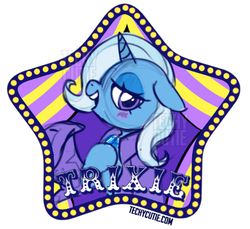 Size: 609x558 | Tagged: safe, artist:techycutie, trixie, pony, g4, blushing, cape, clothes, curtains, female, hat, sketch, solo, stars, text, trixie's cape, trixie's hat, watermark, wip