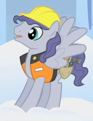 Size: 227x296 | Tagged: safe, screencap, steam roller (g4), pegasus, pony, g4, sonic rainboom (episode), background pony, clothes, cropped, hard hat, male, safety vest, solo, stallion, tools, vest